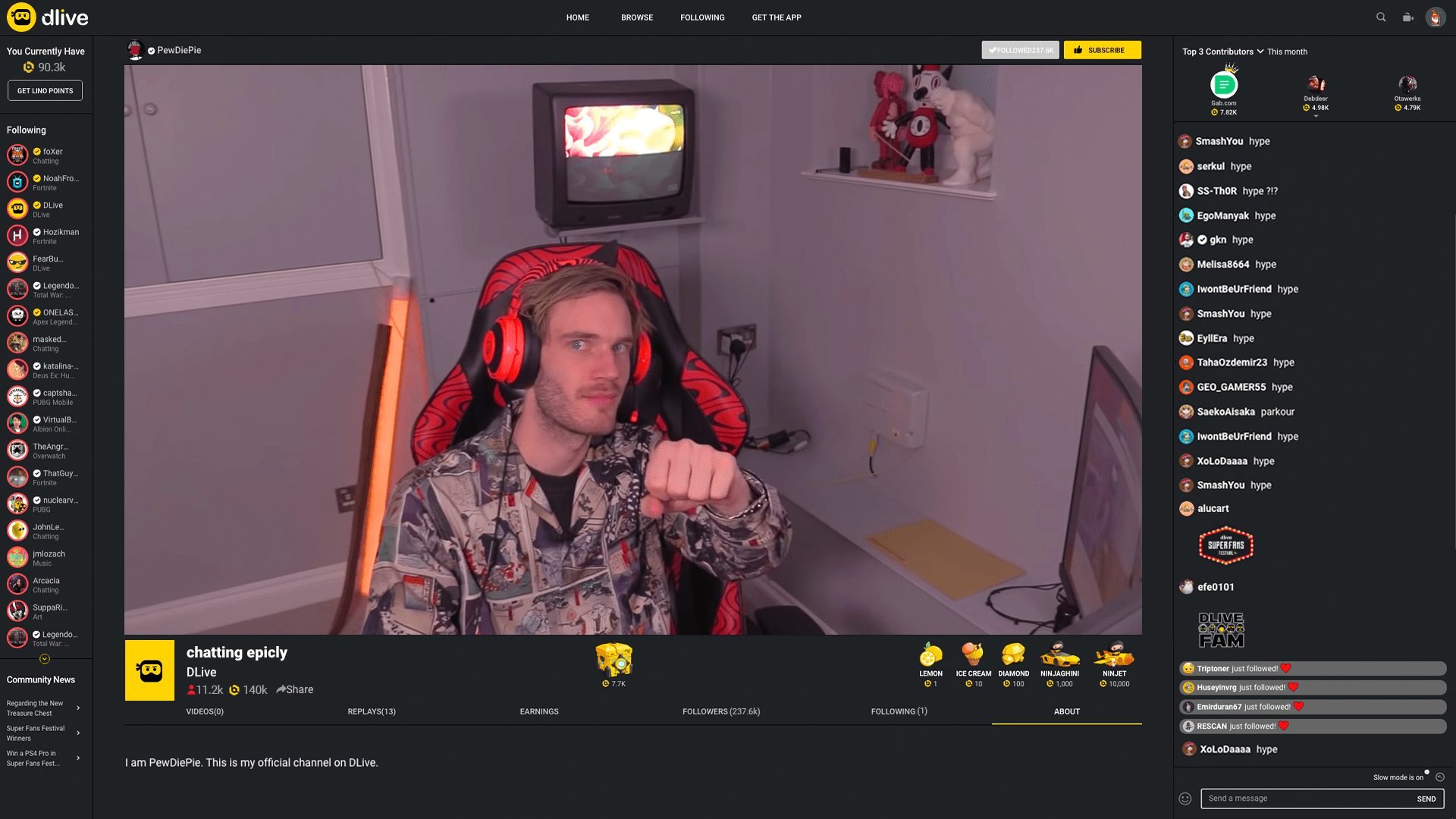 PewDiePie sur Dlive