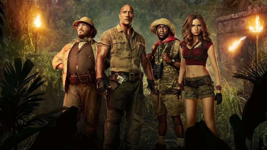 Dwayne Johnson, Jack Black, Kevin Hart et Karen Gillan